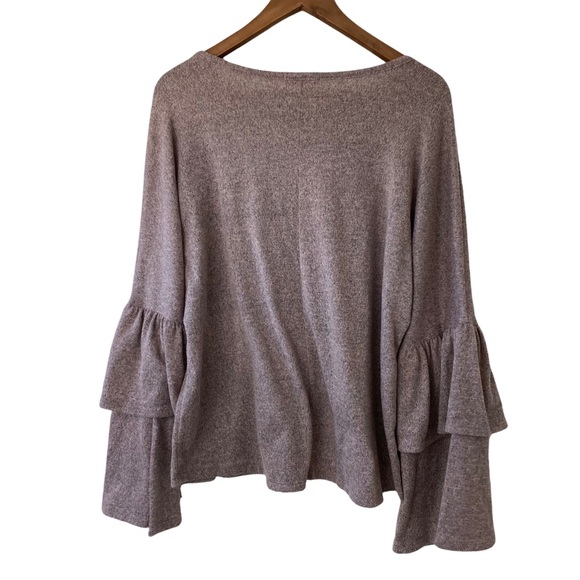 Altar'd State Womens Grey/pink Sweater Soft - Size M Double Ruffle Long Sleeves. - Picture 5 of 13